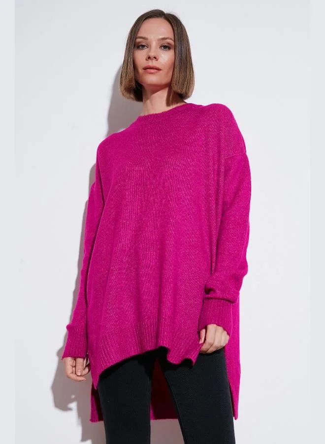 ليلا كنزة ليلى نسائية بفتحة جانبية وياقة دائرية