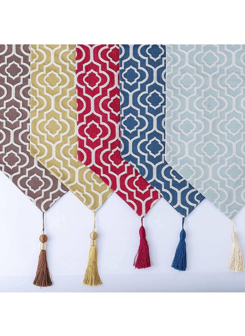 MileMelo Moroccan Style Linen Table Runner Cotton Linen Washable Heat Resistant Table Runners with Tassel for Kitchen Banquet Farmhouse Dining Table Red 32 x 180cm  - Image 4
