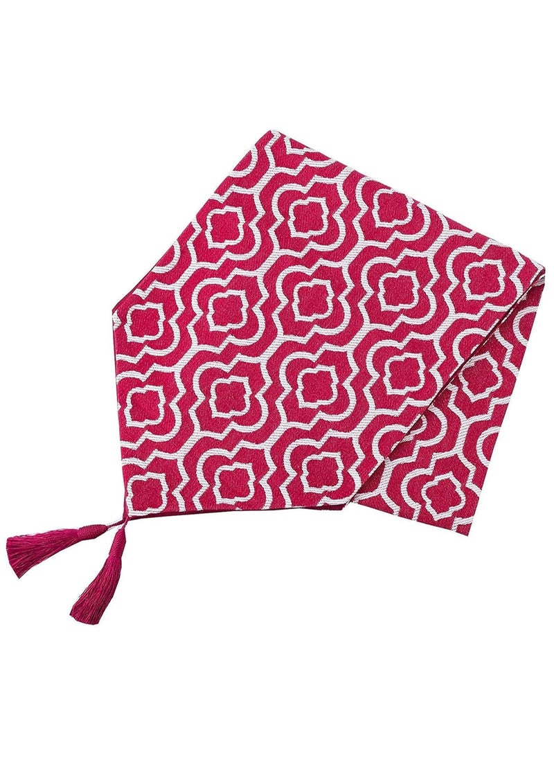 MileMelo Moroccan Style Linen Table Runner Cotton Linen Washable Heat Resistant Table Runners with Tassel for Kitchen Banquet Farmhouse Dining Table Red 32 x 180cm  - Image 1