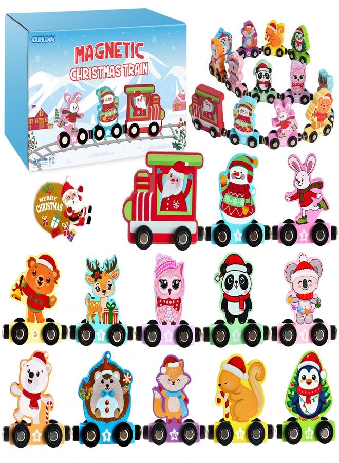 CUPLOOV Christmas Train Set for Toddlers, Magnetic Wooden Animals Train Set Sensory Toys for Kids Number Learning Activities, Montessori Animals and Color Learning Toys for Holiday Xmas Gifts - Image 1