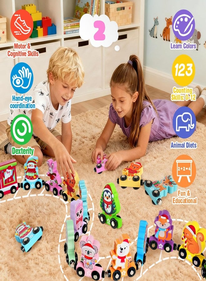 CUPLOOV Christmas Train Set for Toddlers, Magnetic Wooden Animals Train Set Sensory Toys for Kids Number Learning Activities, Montessori Animals and Color Learning Toys for Holiday Xmas Gifts - Image 5