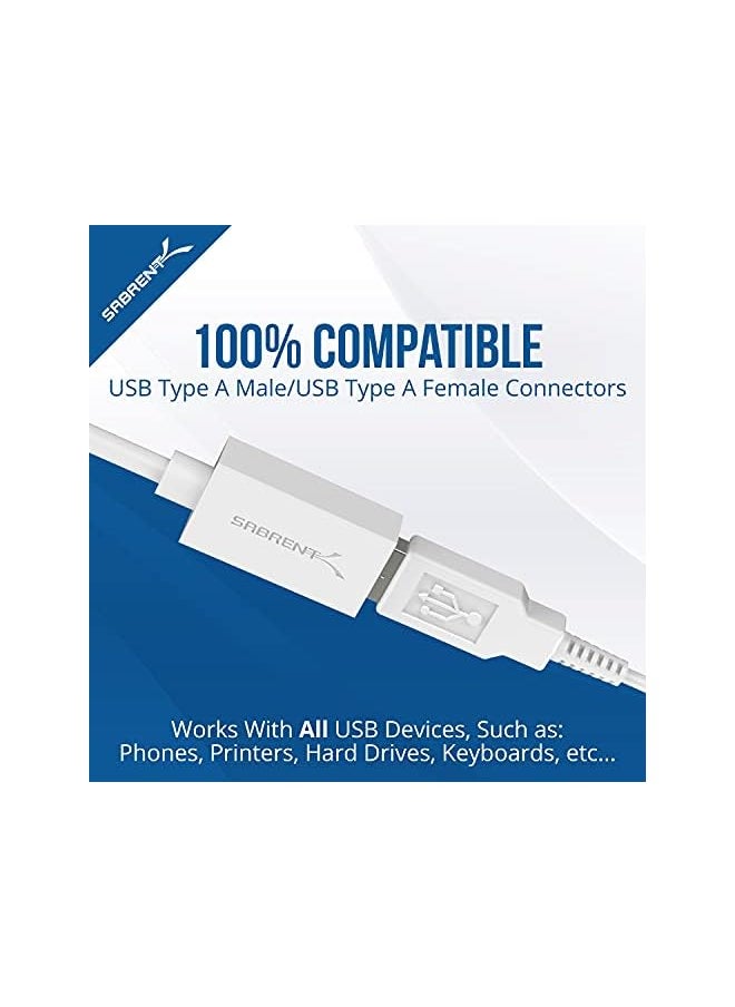 SABRENT - 22Awg Usb 3.0 Extension Cable - A-Male To A-Female [White] 3 Feet (Cb-303W) - Image 1