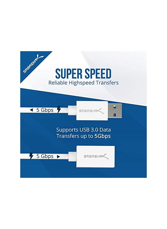 SABRENT - 22Awg Usb 3.0 Extension Cable - A-Male To A-Female [White] 3 Feet (Cb-303W) - Image 1
