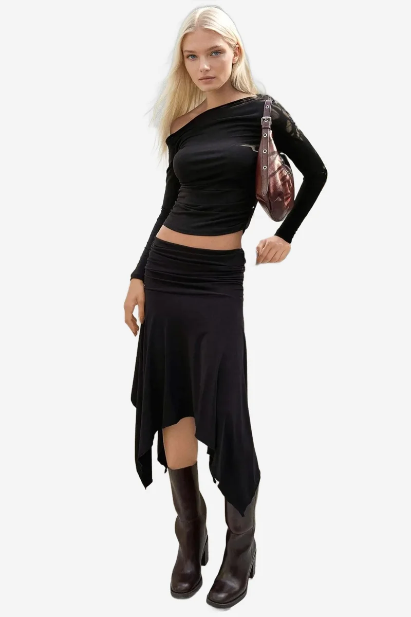 Hiccup Draped Normal Waist Asymmetrical Flexible Midi Skirt