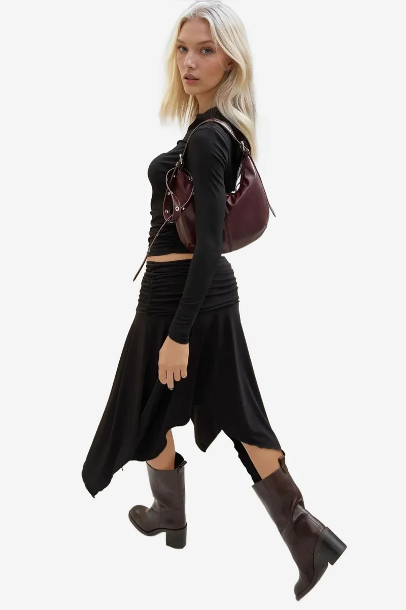 Hiccup Draped Normal Waist Asymmetrical Flexible Midi Skirt