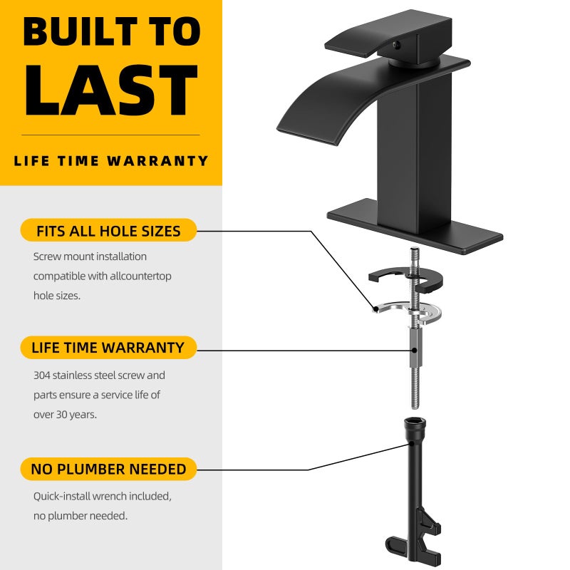 Ryuwanku Bathroom Faucet Matte Black Modern Waterfall Bathroom Sink Faucet with Single Handle Suitable for 1 or 3 Holes,Supply Deck Plate and Hose - Image 5
