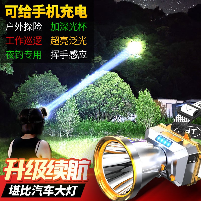 Cross-border new self-defense LED high-power strong light rechargeable burst induction hiking camping outdoor fishing headlights White light [built-in 1800 + induction] 5-8h