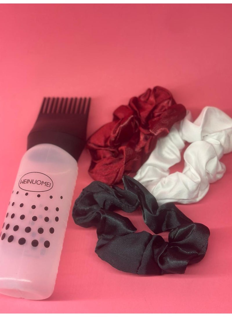 Generic hair tie set 3PCs Hair Scrunchies satin for women + Travel Bottles, 1PC Spray Bottle 30ml Fine Mist Spray Bottle  Plastic Sprayer Bottle may vary color - Image 1