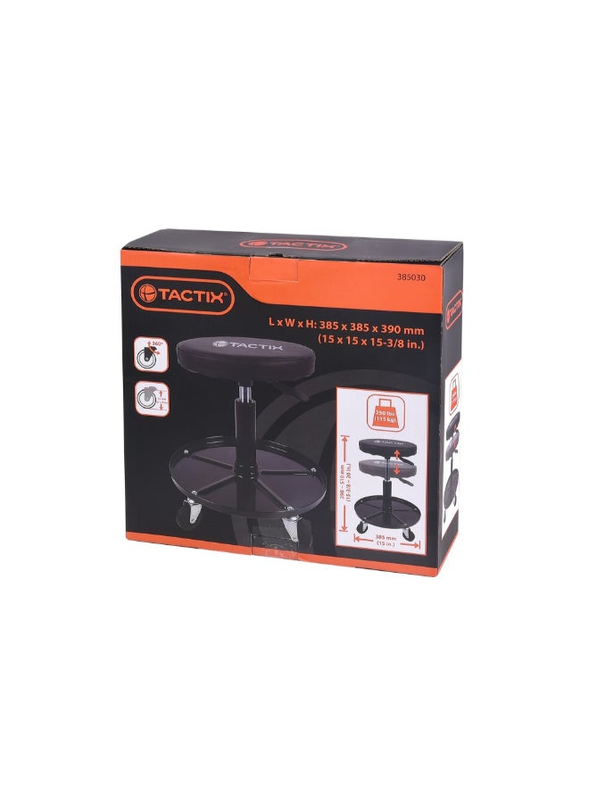 Tactix 5-Caster Adjustable Seat Workshop Swivel Stool with Wheels Black and Silver 39 x 38.5 x 38.5 cm 385030 - Image 2