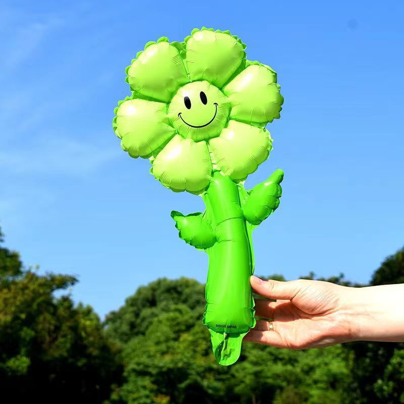 New Smiley Daisy Handheld Stick Medium Stick Aluminum Film Balloon Headwear Headband Stall Push-Sweep Code Activity Balloon - Image 1