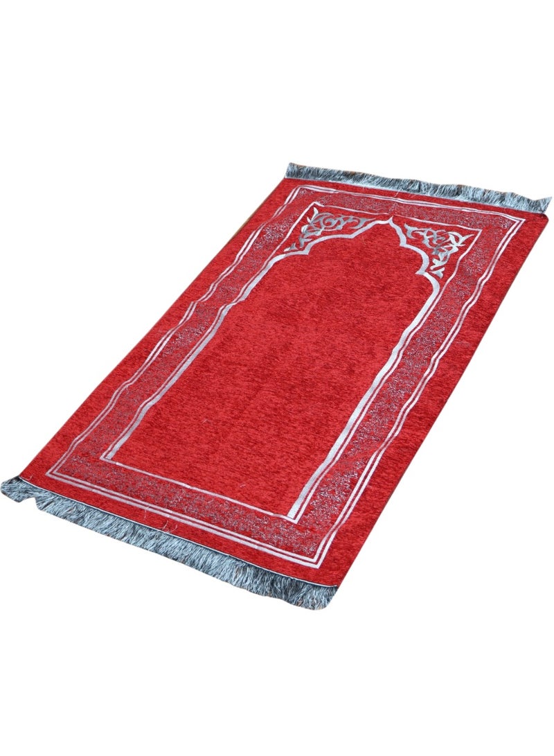 سندس سجادة صلاة مع مسبحة في علبة أسطوانية أنيقة – نقش المدينة المنورة –لون أحمر - Image 1