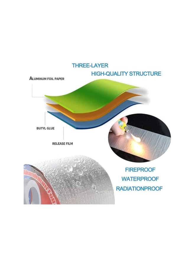 promass Aluminum Foil Butyl Tape Professional, Super Waterproof Sealing Self Adhesive Adhesive Tape Kitchen and Bathroom House Roof Mending Materials for Pipes Patch Holes (1 Roll) - Image 4