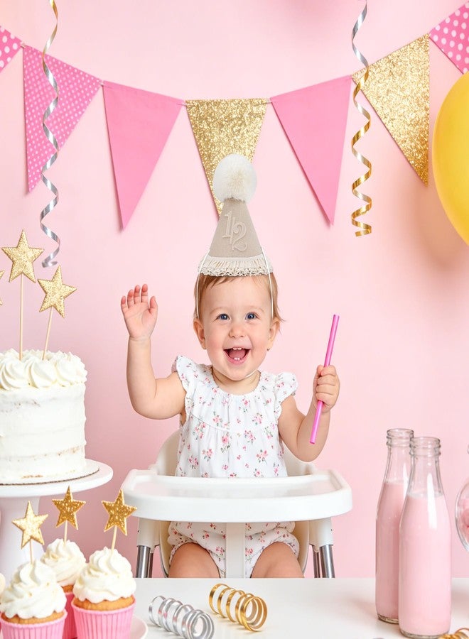 LEBENGURU Lace 1/2 Birthday Hat, Beige Boho Half Birthday Hat-6 Months Birthday Decoration, Half Way To One Party Photo Props - Image 4