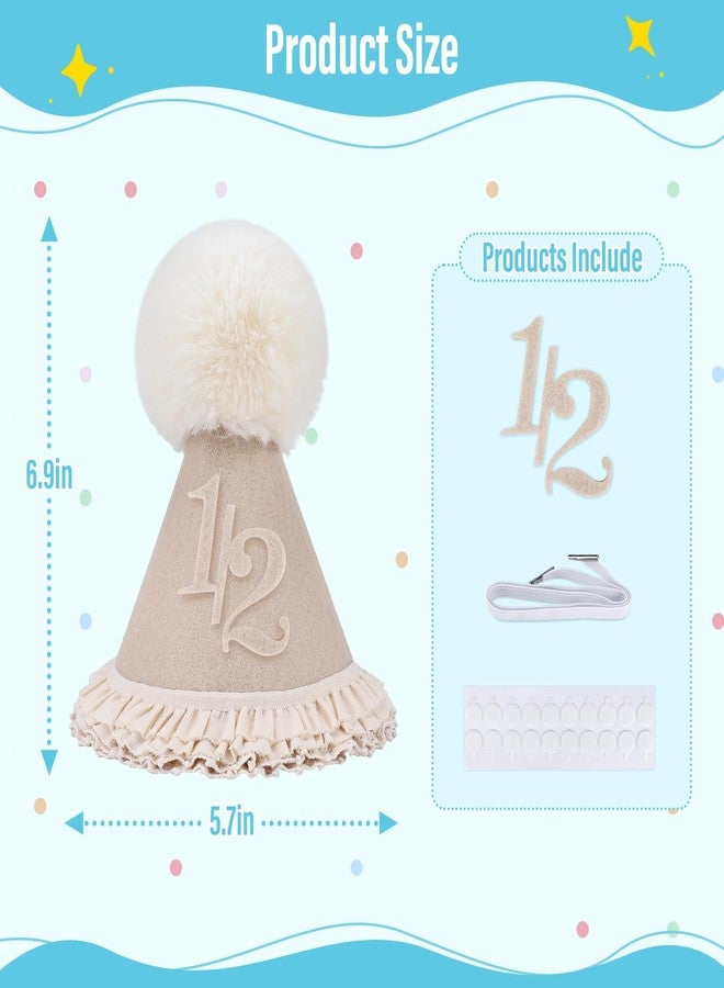 LEBENGURU Lace 1/2 Birthday Hat, Beige Boho Half Birthday Hat-6 Months Birthday Decoration, Half Way To One Party Photo Props - Image 2