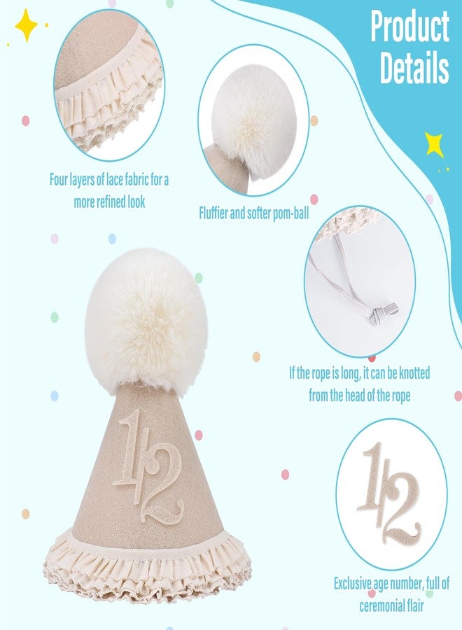 LEBENGURU Lace 1/2 Birthday Hat, Beige Boho Half Birthday Hat-6 Months Birthday Decoration, Half Way To One Party Photo Props - Image 5