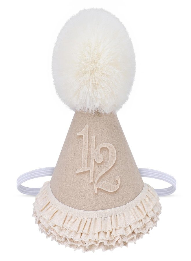 LEBENGURU Lace 1/2 Birthday Hat, Beige Boho Half Birthday Hat-6 Months Birthday Decoration, Half Way To One Party Photo Props - Image 1