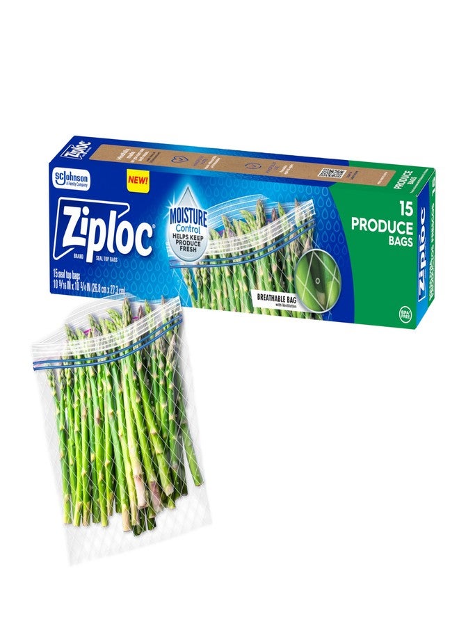Ziploc أكياس تخزين الطعام زيبلوك، قفل علوي للحفاظ على الرطوبة والتحكم فيها، 15 كيس إجمالي - Image 1