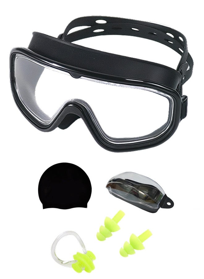 Generic Large Frame Clear Swim Goggles with Swimming goggles Case,Swimming Cap, Earplugs, and Nose Clip - Leak-Proof UV Anti Fog Swimwear Eyewear - Unisex Men Women - Image 1