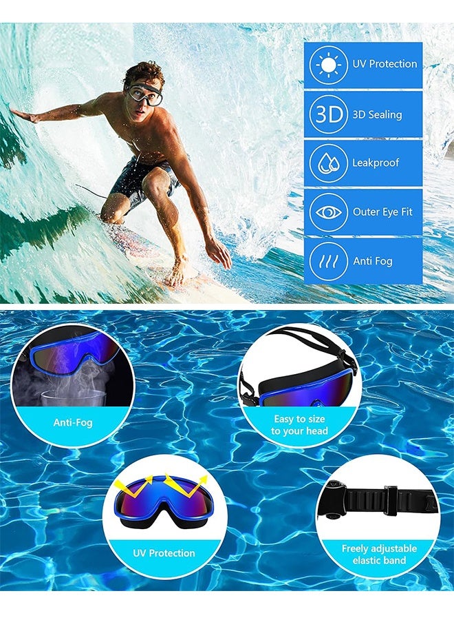 Generic Large Frame Clear Swim Goggles with Swimming goggles Case,Swimming Cap, Earplugs, and Nose Clip - Leak-Proof UV Anti Fog Swimwear Eyewear - Unisex Men Women - Image 2