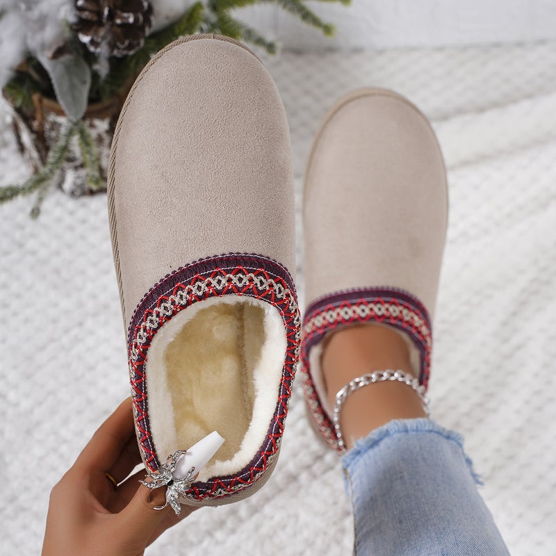 2025 Winter New Thick-Soled Ethnic Style Slip-On Plus Velvet Thickened Versatile And Comfortable Half-Slip Snow Boots For Women - Image 1