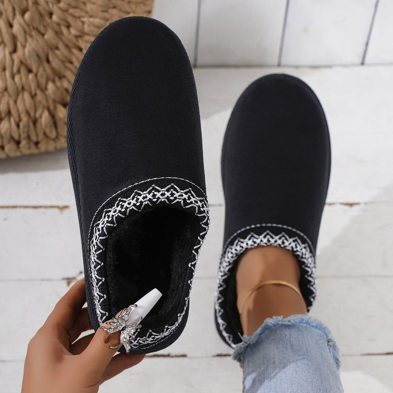 2025 Winter New Thick-Soled Ethnic Style Slip-On Plus Velvet Thickened Versatile And Comfortable Half-Slip Snow Boots For Women - Image 3