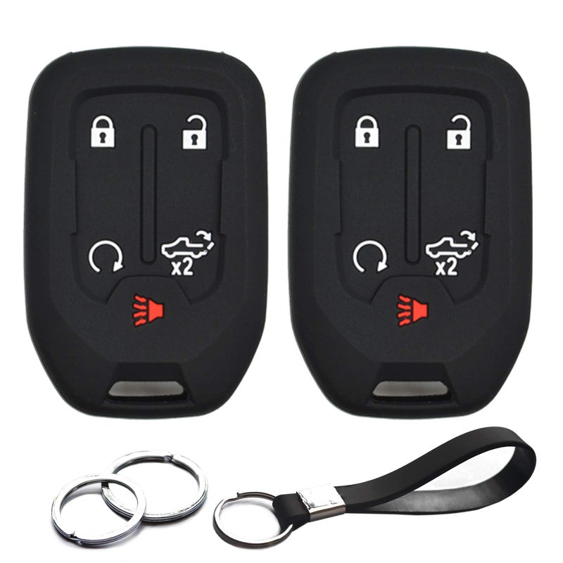 INFIPAR 2pcs Compatible with Chevrolet Silverado 1500 2500 3500 HD GMC Sierra 1500 2500 3500 HD Limited 5 Buttons Key Fob Cover Case Key Chain Protector Keyless Remote Holder