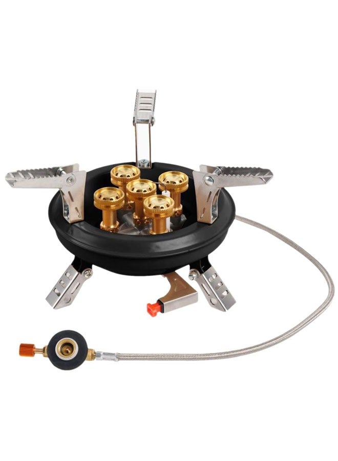 المؤسس مواقد التخييم، موقد غاز محمول بخمسة شعلات مع خرطوم غاز ممتد وحقيبة حمل - مثالي للتخييم والسفر والمغامرات الخارجية - Image 1