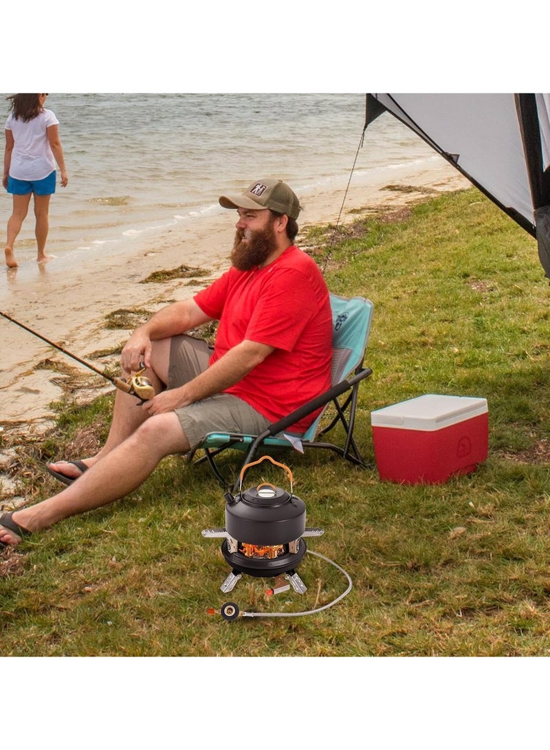 المؤسس مواقد التخييم، موقد غاز محمول بخمسة شعلات مع خرطوم غاز ممتد وحقيبة حمل - مثالي للتخييم والسفر والمغامرات الخارجية - Image 2