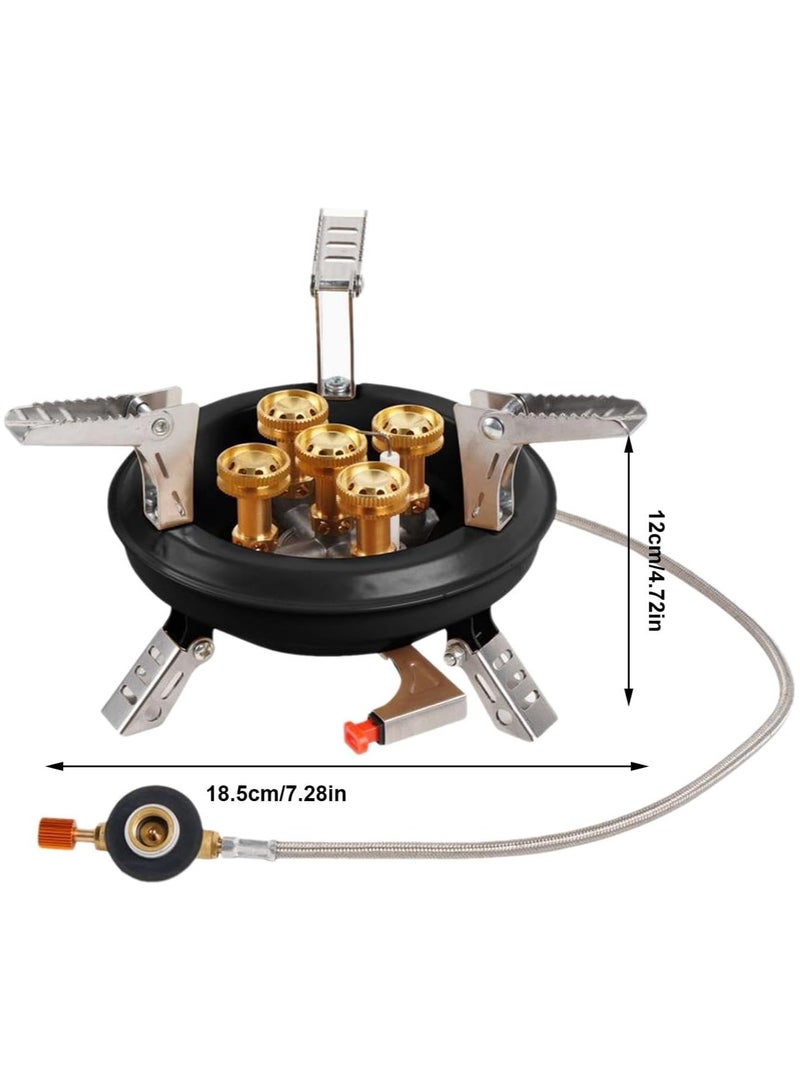 المؤسس مواقد التخييم، موقد غاز محمول بخمسة شعلات مع خرطوم غاز ممتد وحقيبة حمل - مثالي للتخييم والسفر والمغامرات الخارجية - Image 4
