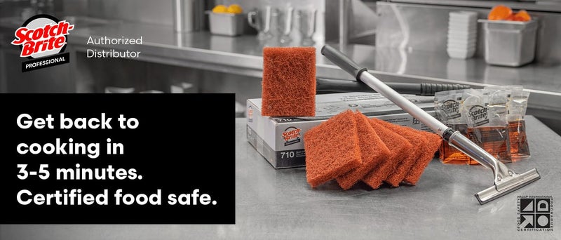 3M Scotch-Brite Griddle Cleaning, Quick Clean System, Heavy Duty, Cleans in 3-5 Minutes, For Baked On Food and Cooking Oils, Use on Hot or Cool Griddle, Orange, (1 System) - Image 2