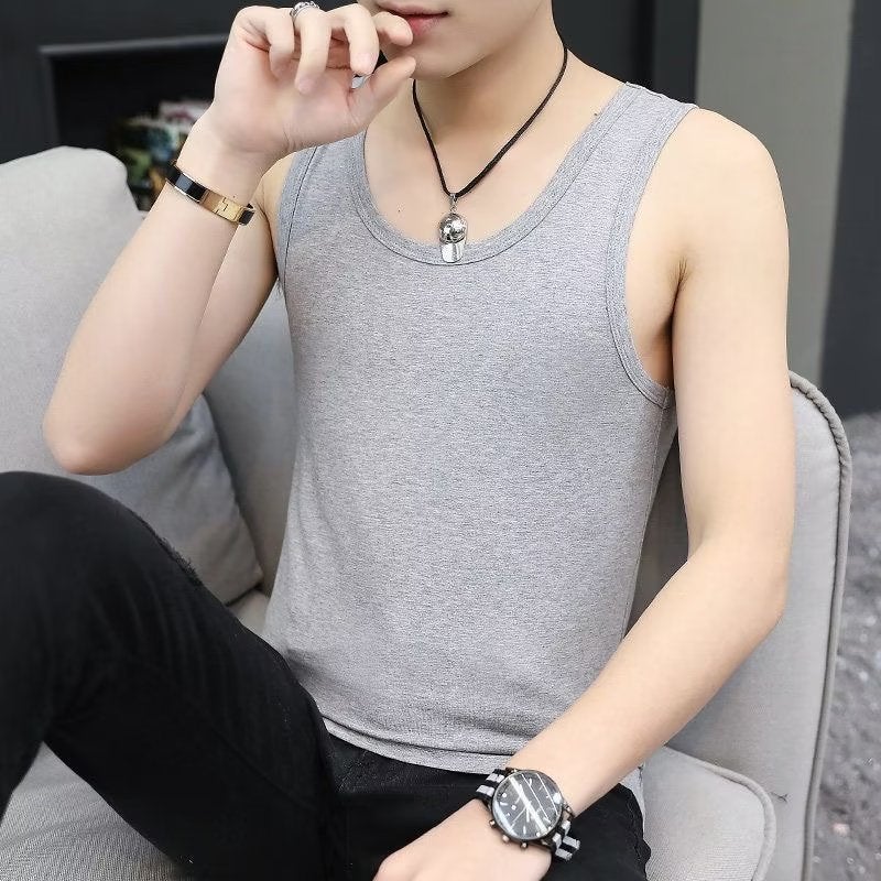 Mens Summer Ice Silk Vest Sleeveless Sportswear 2023 Vest light gray 
