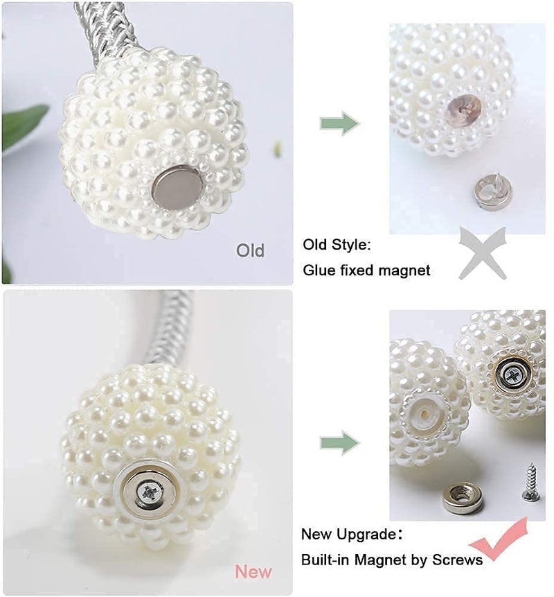 LAVNIK 1 Pair Beautiful Pearl Tie Back Magnetic Curtain Tiebacks Rope Hold Backs Classic Tiebacks Pearl Design SetDecorative Drape Tie Backs Rope Hold Back Holder for Window Draperies Pearl Shape - Image 2