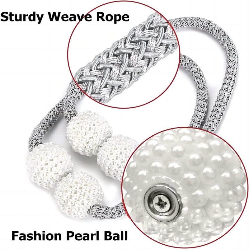 LAVNIK 1 Pair Beautiful Pearl Tie Back Magnetic Curtain Tiebacks Rope Hold Backs Classic Tiebacks Pearl Design SetDecorative Drape Tie Backs Rope Hold Back Holder for Window Draperies Pearl Shape - Image 4