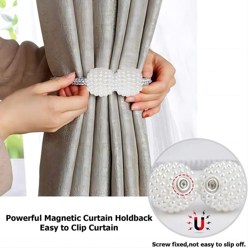 LAVNIK 1 Pair Beautiful Pearl Tie Back Magnetic Curtain Tiebacks Rope Hold Backs Classic Tiebacks Pearl Design SetDecorative Drape Tie Backs Rope Hold Back Holder for Window Draperies Pearl Shape - Image 3