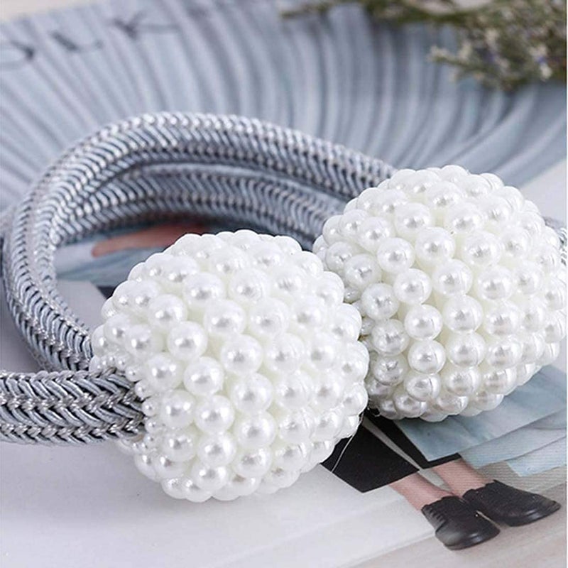 LAVNIK 1 Pair Beautiful Pearl Tie Back Magnetic Curtain Tiebacks Rope Hold Backs Classic Tiebacks Pearl Design SetDecorative Drape Tie Backs Rope Hold Back Holder for Window Draperies Pearl Shape - Image 5