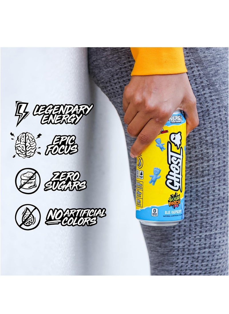Ghost Energy Zero Sugar Sour Patch Kids, Blue Raspberry, 16 fl oz (473 ml), Pack of 12  - Image 2