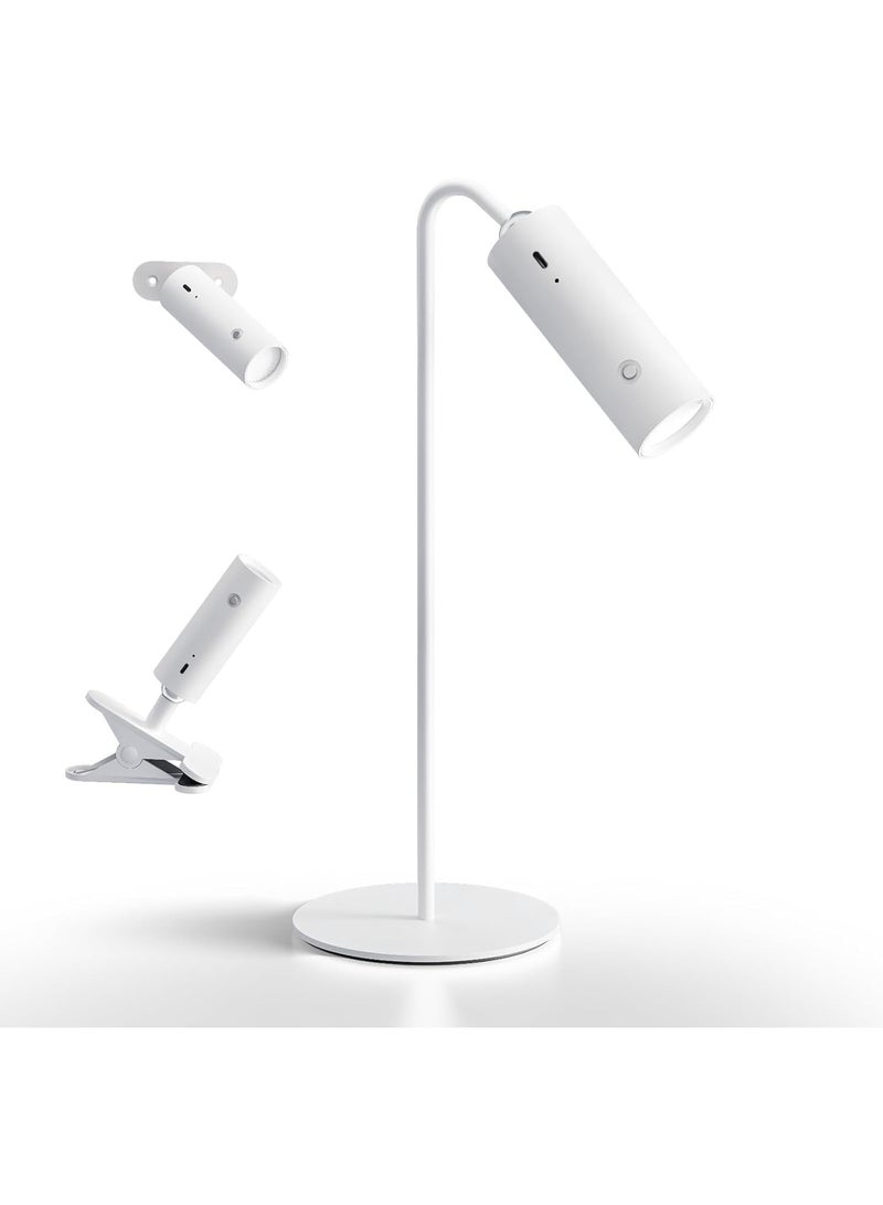 مصباح مكتب لاسلكي للمنزل والمكتب، 4 في 1 مصباح قابل للشحن متعدد الوظائف مع لمسة 3 درجات حرارة للون، مع مشبك، قابل للتعتيم باللمس، صغير ومحمول، للهدايا، أبيض - Image 1