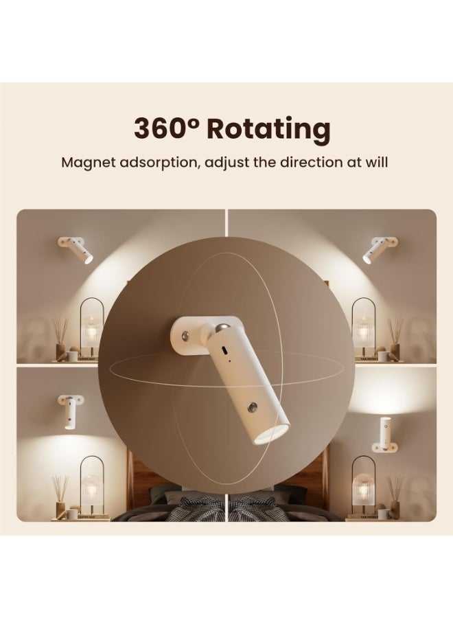 مصباح مكتب لاسلكي للمنزل والمكتب، 4 في 1 مصباح قابل للشحن متعدد الوظائف مع لمسة 3 درجات حرارة للون، مع مشبك، قابل للتعتيم باللمس، صغير ومحمول، للهدايا، أبيض - Image 4