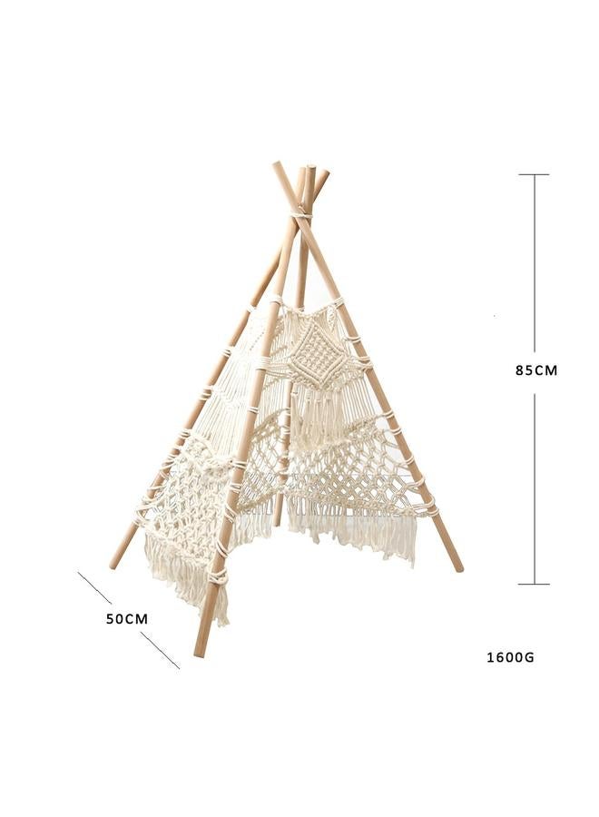 الأزرق جي دبليو حبل القطن الإسكندنافي الجديد نسج نسيج خيمة في الهواء الطلق خلفية التصوير الفوتوغرافي ديكور غرفة الأطفال المصنوعة يدوياً - Image 1