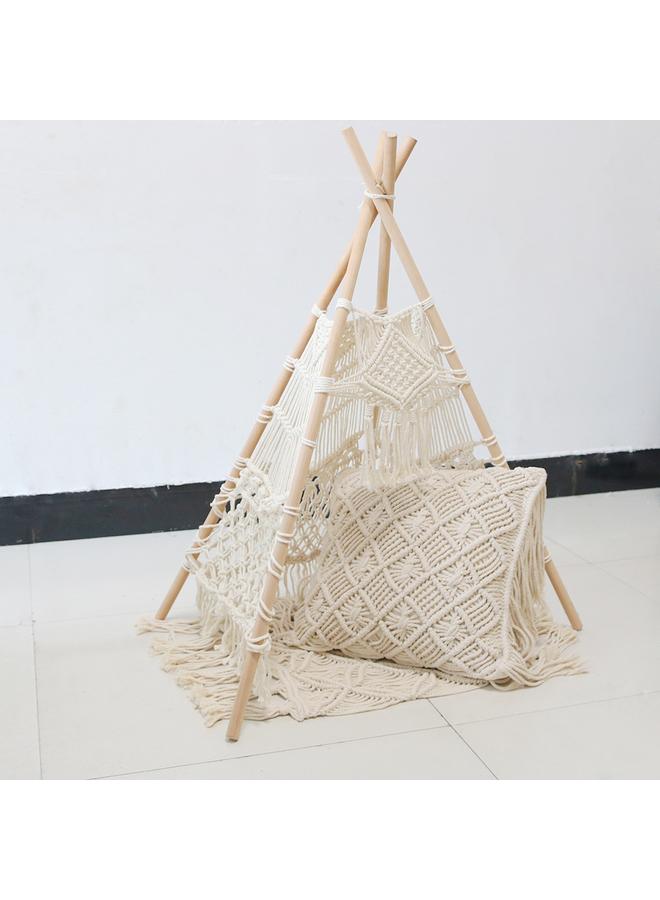 الأزرق جي دبليو حبل القطن الإسكندنافي الجديد نسج نسيج خيمة في الهواء الطلق خلفية التصوير الفوتوغرافي ديكور غرفة الأطفال المصنوعة يدوياً - Image 4