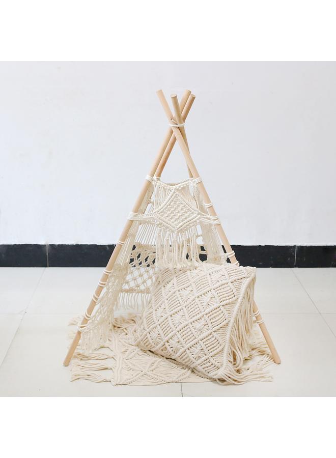 الأزرق جي دبليو حبل القطن الإسكندنافي الجديد نسج نسيج خيمة في الهواء الطلق خلفية التصوير الفوتوغرافي ديكور غرفة الأطفال المصنوعة يدوياً - Image 5