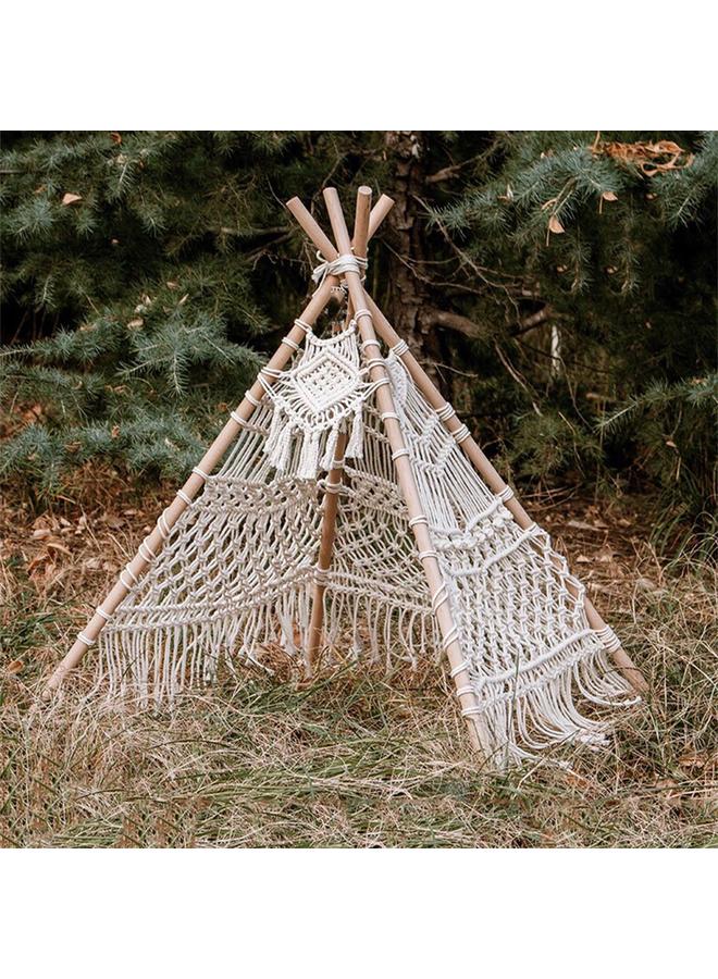 الأزرق جي دبليو حبل القطن الإسكندنافي الجديد نسج نسيج خيمة في الهواء الطلق خلفية التصوير الفوتوغرافي ديكور غرفة الأطفال المصنوعة يدوياً - Image 3