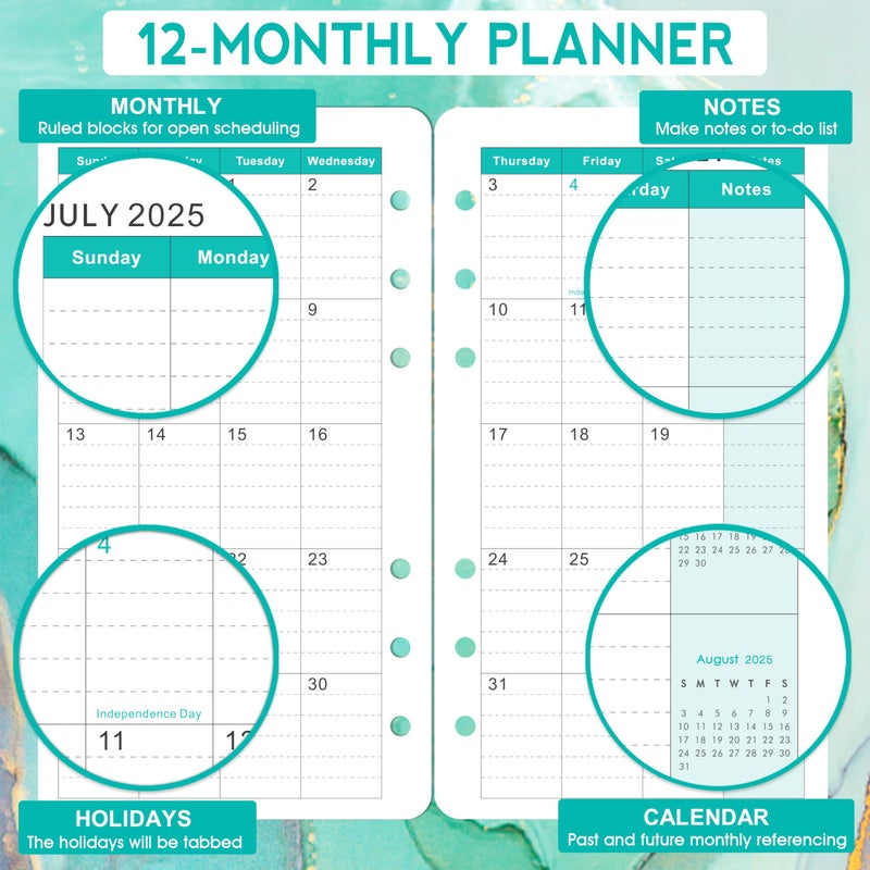 Journaltastic 2025-2026 Planner Refills - Planner Refills 2025-2026, July 2025 - June 2026, A6 Planner Inserts, 2025-2026 Weekly and Monthly Planner Refills, 3.75" x 6.75", A6 Planner Refills, 6-Hole Punched - Image 4