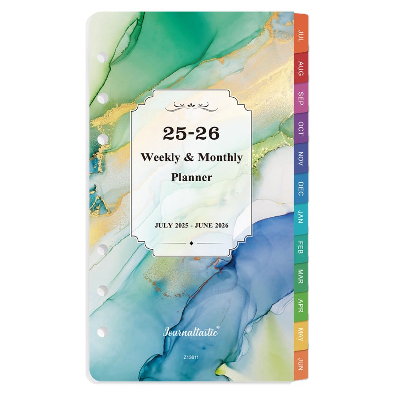 Journaltastic 2025-2026 Planner Refills - Planner Refills 2025-2026, July 2025 - June 2026, A6 Planner Inserts, 2025-2026 Weekly and Monthly Planner Refills, 3.75" x 6.75", A6 Planner Refills, 6-Hole Punched - Image 1