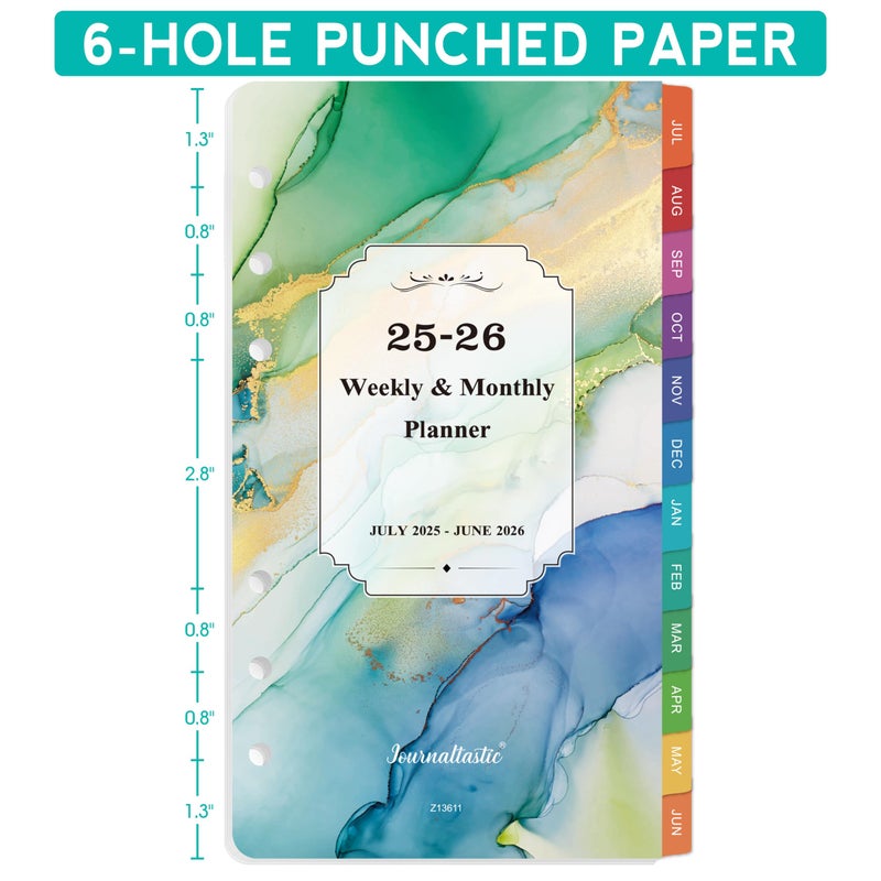 Journaltastic 2025-2026 Planner Refills - Planner Refills 2025-2026, July 2025 - June 2026, A6 Planner Inserts, 2025-2026 Weekly and Monthly Planner Refills, 3.75" x 6.75", A6 Planner Refills, 6-Hole Punched - Image 2