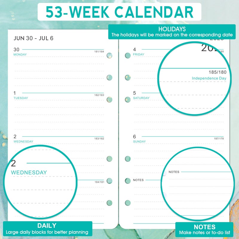 Journaltastic 2025-2026 Planner Refills - Planner Refills 2025-2026, July 2025 - June 2026, A6 Planner Inserts, 2025-2026 Weekly and Monthly Planner Refills, 3.75" x 6.75", A6 Planner Refills, 6-Hole Punched - Image 3