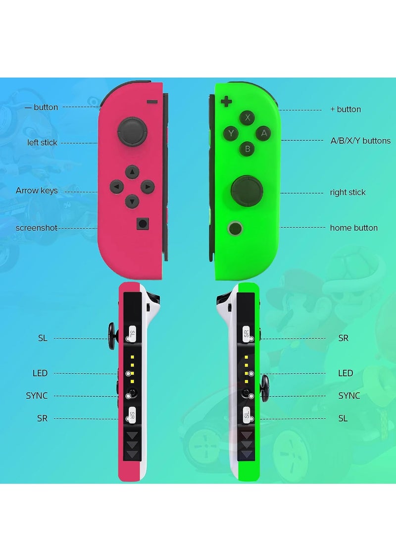Joy Cons Wireless Controller for Nintendo Switch, L/R Controllers Replacement Compatible with Nintendo Switch/Lite/OLED, Joystick with Wake-up/Screenshot/Dual Vibration (Pink Green)