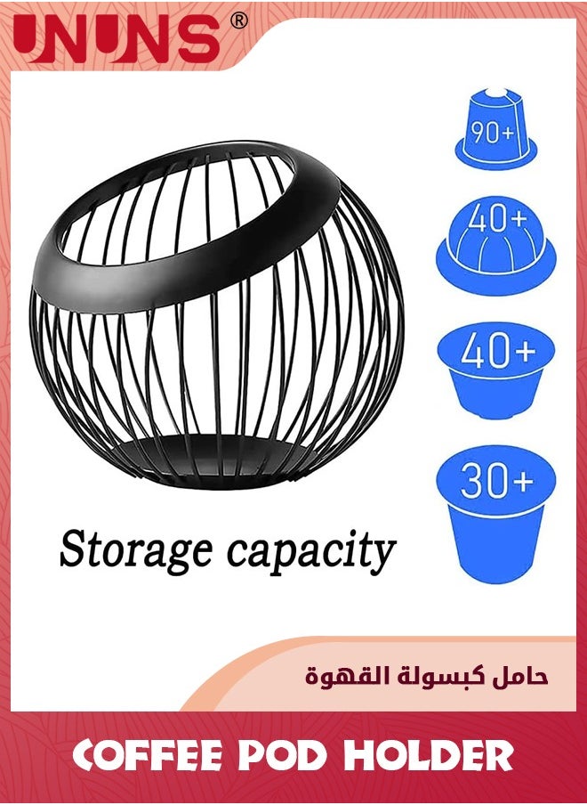 UNUNS حامل كبسولات نسبرسو، حامل سلكي منظم كبسولات الإسبريسو بسعة كبيرة، وعاء فواكه معدني من الفولاذ المقاوم للصدأ، سلة تخزين القهوة، حامل أكواب على شكل حرف K للمطبخ/مخزن المؤن/المكتب/المقهى، أسود  - Image 4