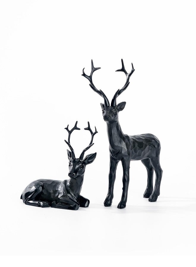 DN DECONATION 2PCS Black Reindeer Figurine Decoration, Small Christmas Resin Deer Statue Sculptures, Simple Black Deer Set for Indoor Home Decor Tabletop Offices Bedroom Living Room Shelf, Gifts - Image 1