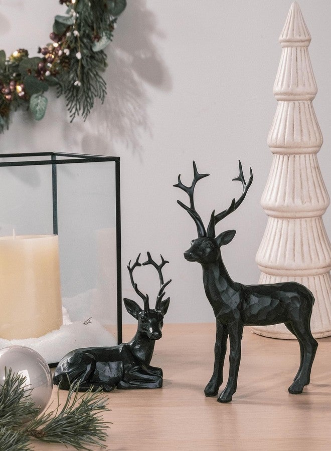 DN DECONATION 2PCS Black Reindeer Figurine Decoration, Small Christmas Resin Deer Statue Sculptures, Simple Black Deer Set for Indoor Home Decor Tabletop Offices Bedroom Living Room Shelf, Gifts - Image 2